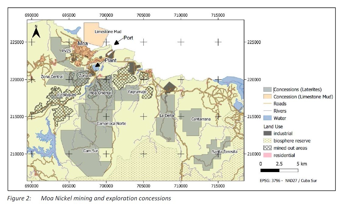 Mapa de los terrenos concedidos a Moa Nickel S.A. 