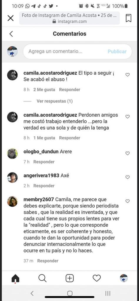Captura de pantalla de Instagram de Camila Acosta